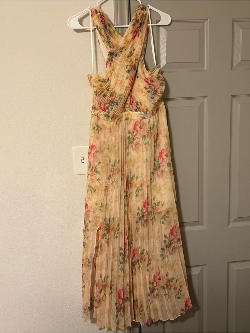 Ted Baker Women Tan Amerah Cross Front Pleated Midi Dress Size 2 (US 6) NWT